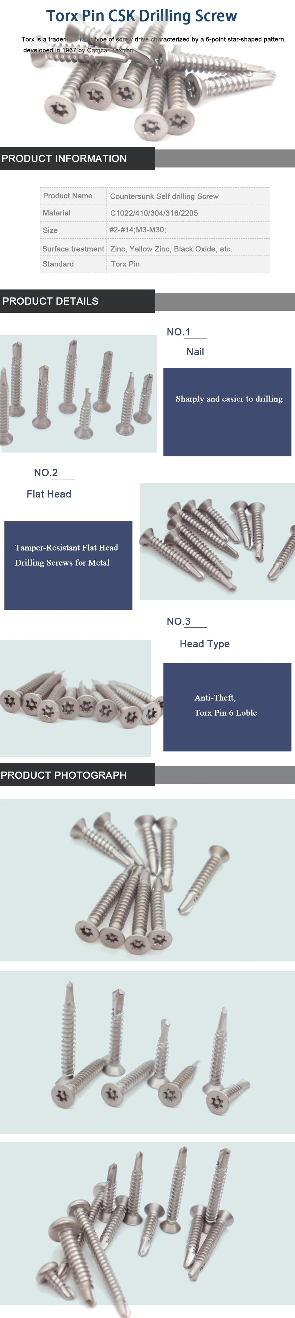 Duplex 2205 Fasteners Torx Pan Head Self Drilling Screw Anti-Theft Roofing Screw Tamper Proof Machine Screw Torx Tek Screws