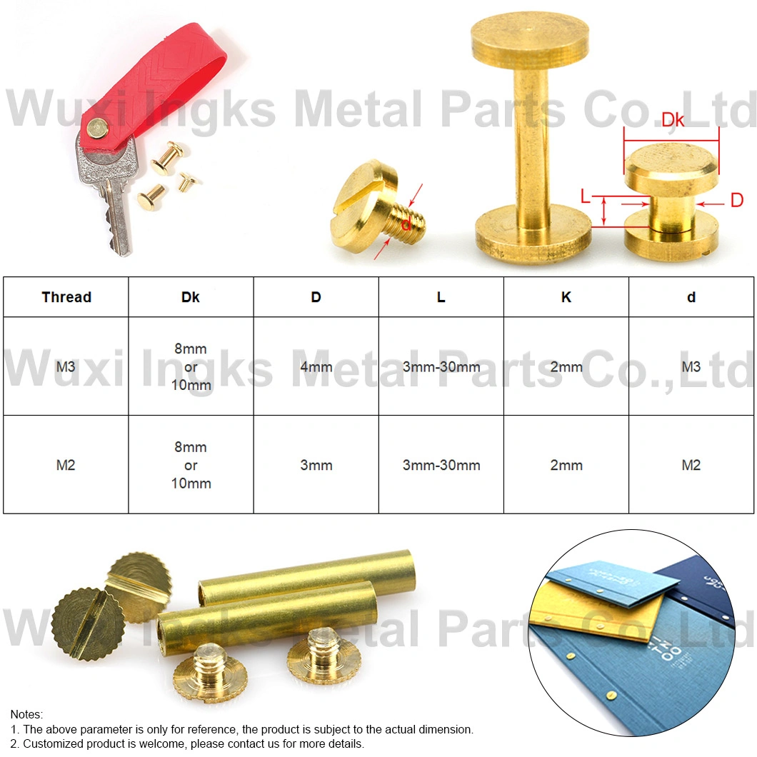 Flat Slotted Head Binding Screw Male and Female M3 Brass Chicago Screw